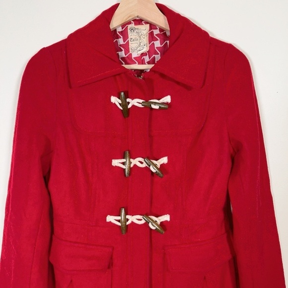 Anthropologie Tulle Red Toggle Button Coat - Picture 3 of 14